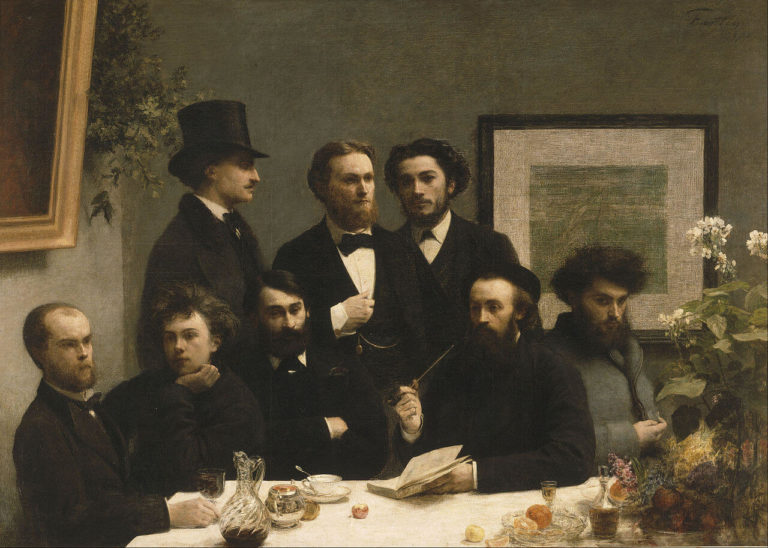 Arthur Rimbaud - Peinture de Henri Fantin-Latour - Coin de table - Assis Paul Verlaine, Arthur Rimbaud, Léon Valade, Ernest d'Hervilly et Camille Pelletan - 1872