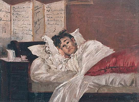 Arthur Rimbaud - Peinture de Jef Rosman - Rimbaud alité après le drame de Bruxelles - 1873