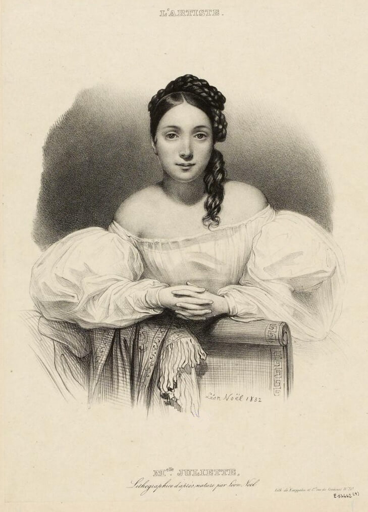 Claire P. de Victor Hugo dans Les Contemplations - Litographie de Alphonse-Léon Noël - Portrait de Mademoiselle Juliette Drouet - 1832