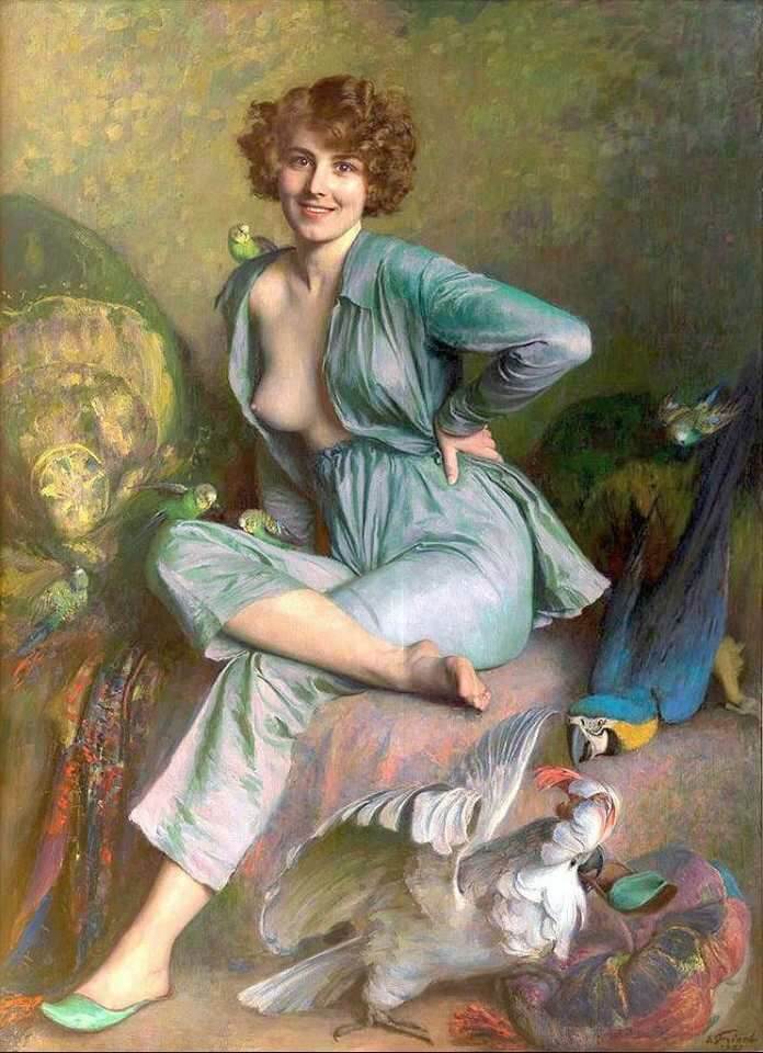 Comédie En Trois Baisers de Arthur Rimbaud dans Poésies Complètes - Peinture de Émile Friant - Les oiseaux familiers - 1921