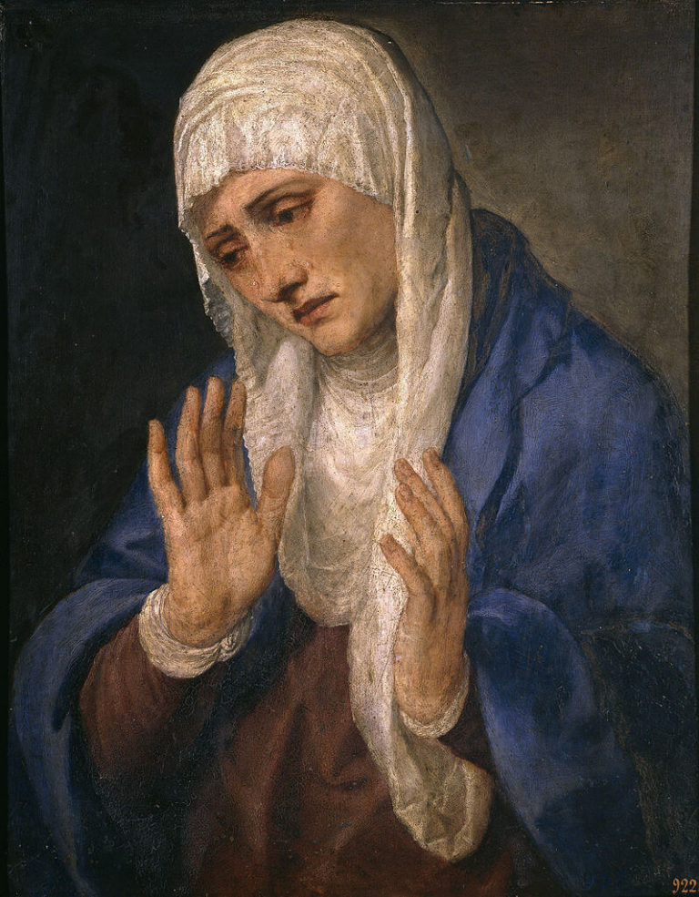 Dolorosæ de Victor Hugo dans Les Contemplations - Peinture de Titien - Mater Dolorosa with open hands - 1555