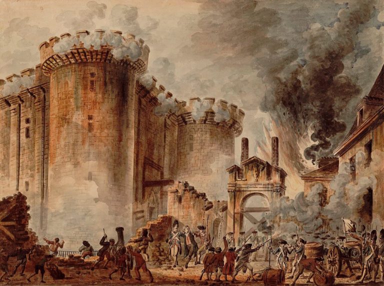 Écrit en 1846 Écrit en 1855 de Victor Hugo dans Les Contemplations - Peinture de Jean-Pierre Houël - La prise de la Bastille - 1789