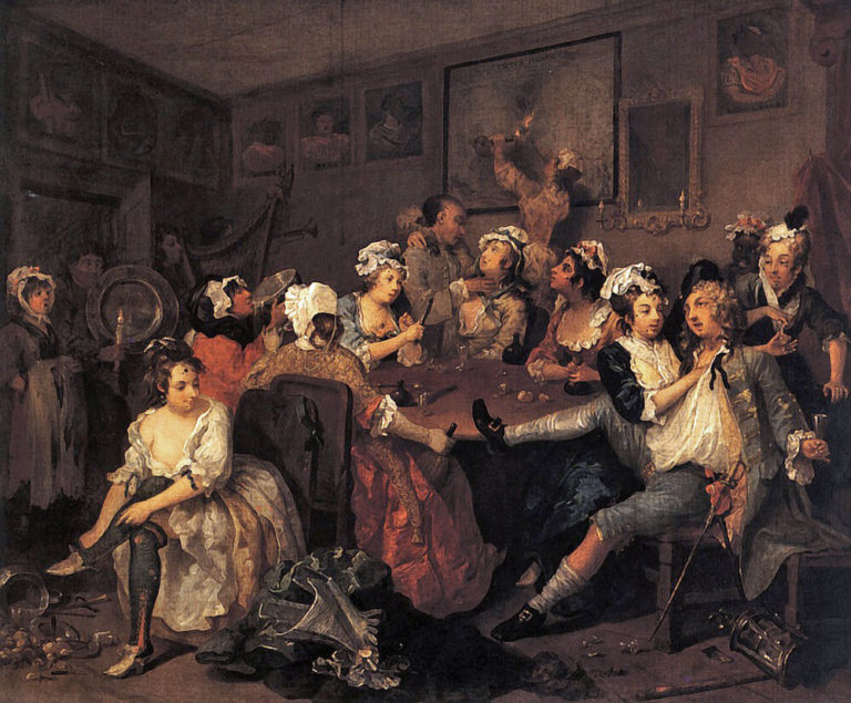 L’Orgie Parisienne ou Paris Se Repeuple de Arthur Rimbaud dans Poésies Complètes - Peinture de William Hogarth - Carrière d'un Roué III, Orgie - 1735