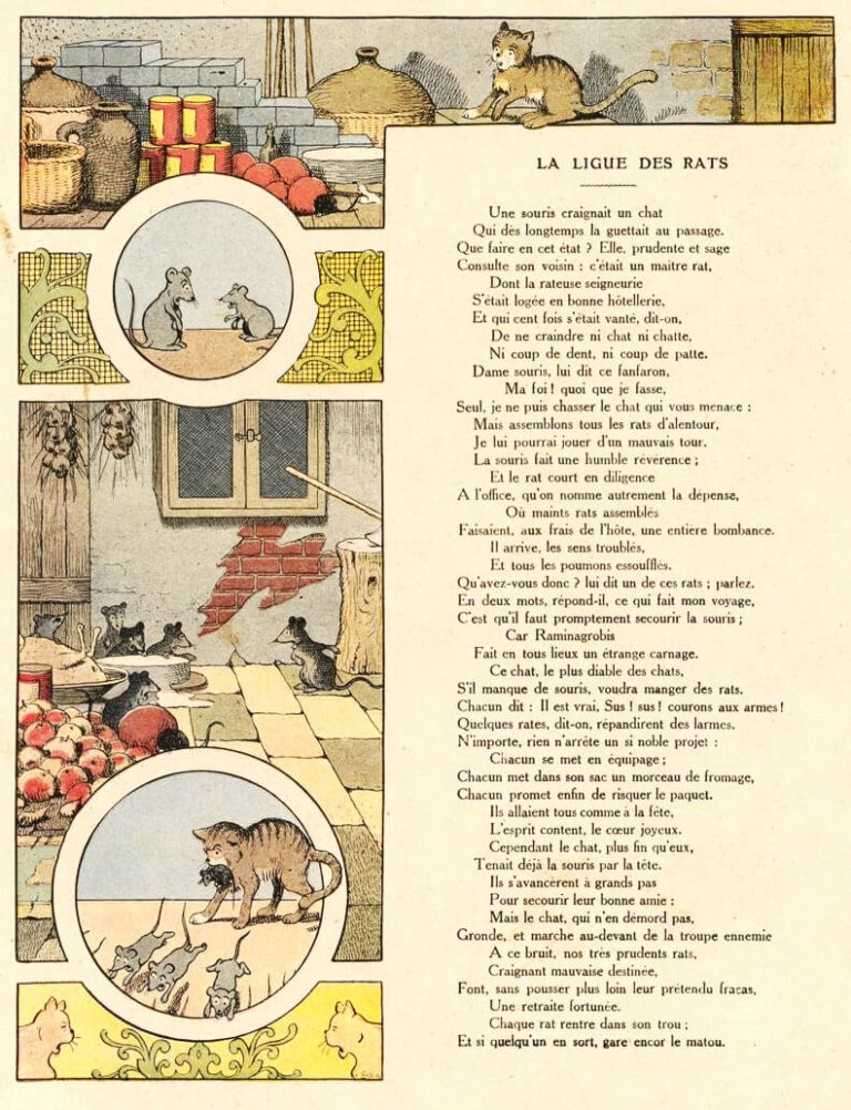 La Ligue des Rats de Jean de La Fontaine dans Les Fables - Illustration de Benjamin Rabier - 1906