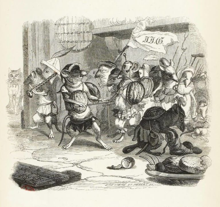La Ligue des Rats de Jean de La Fontaine dans Les Fables - Illustration de Grandville - 1840