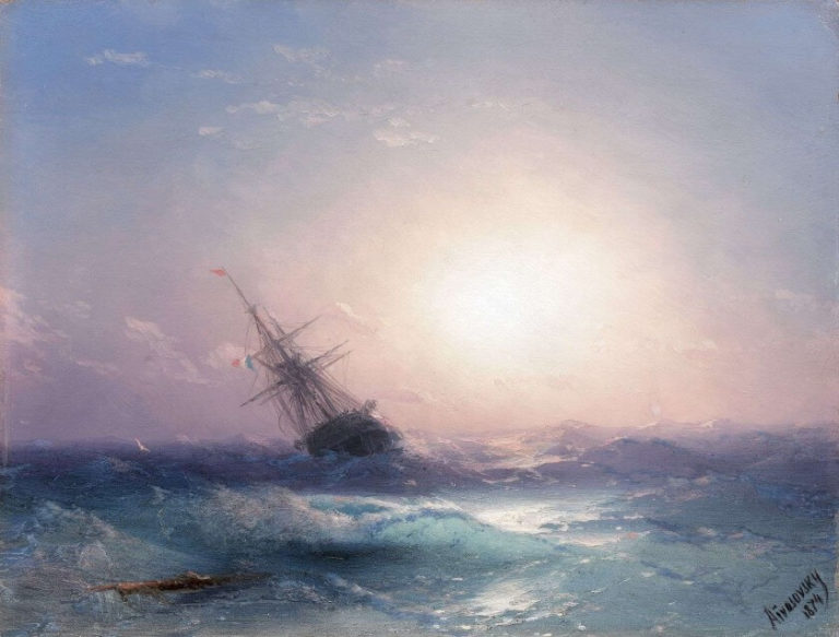 Le Bateau Ivre de Arthur Rimbaud dans Poésies Complètes - Peinture de Ivan Konstantinovich Aivazovsky - Voilier au soleil couchant - 1874