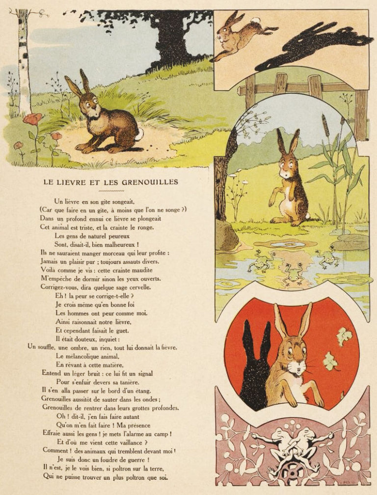 Le Lièvre et Les Grenouilles de Jean de La Fontaine dans Les Fables - Illustration de Benjamin Rabier - 1906