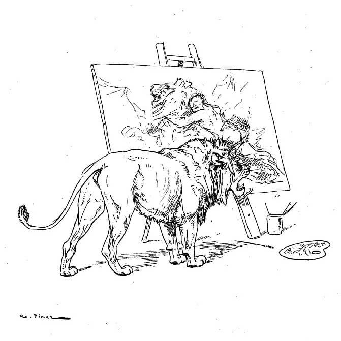 Le Lion Abattu par l'Homme de Jean de La Fontaine dans Les Fables - Illustration de Auguste Vimar - 1897