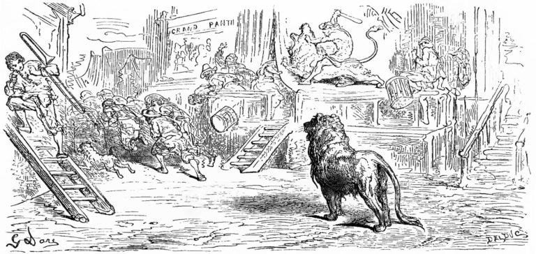 Le Lion Abattu par l'Homme de Jean de La Fontaine dans Les Fables - Illustration de Gustave Doré - 1876
