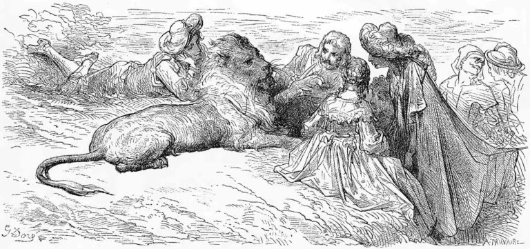 Le Lion Amoureux de Jean de La Fontaine dans Les Fables - Gravure de Gustave Doré - 1876