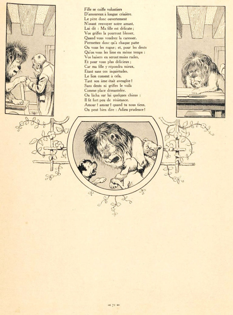 Le Lion Amoureux de Jean de La Fontaine dans Les Fables - Illustration de Benjamin Rabier - 2 sur 2 - 1906