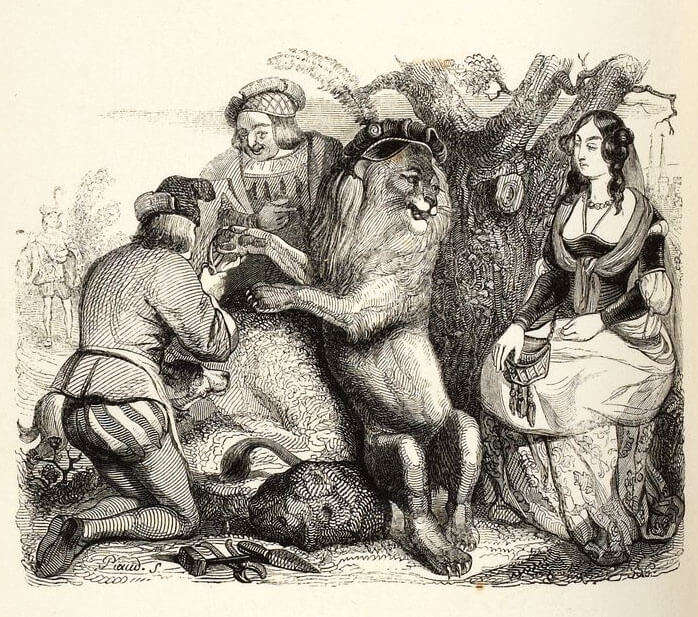 Le Lion Amoureux de Jean de La Fontaine dans Les Fables - Illustration de Grandville - 1840
