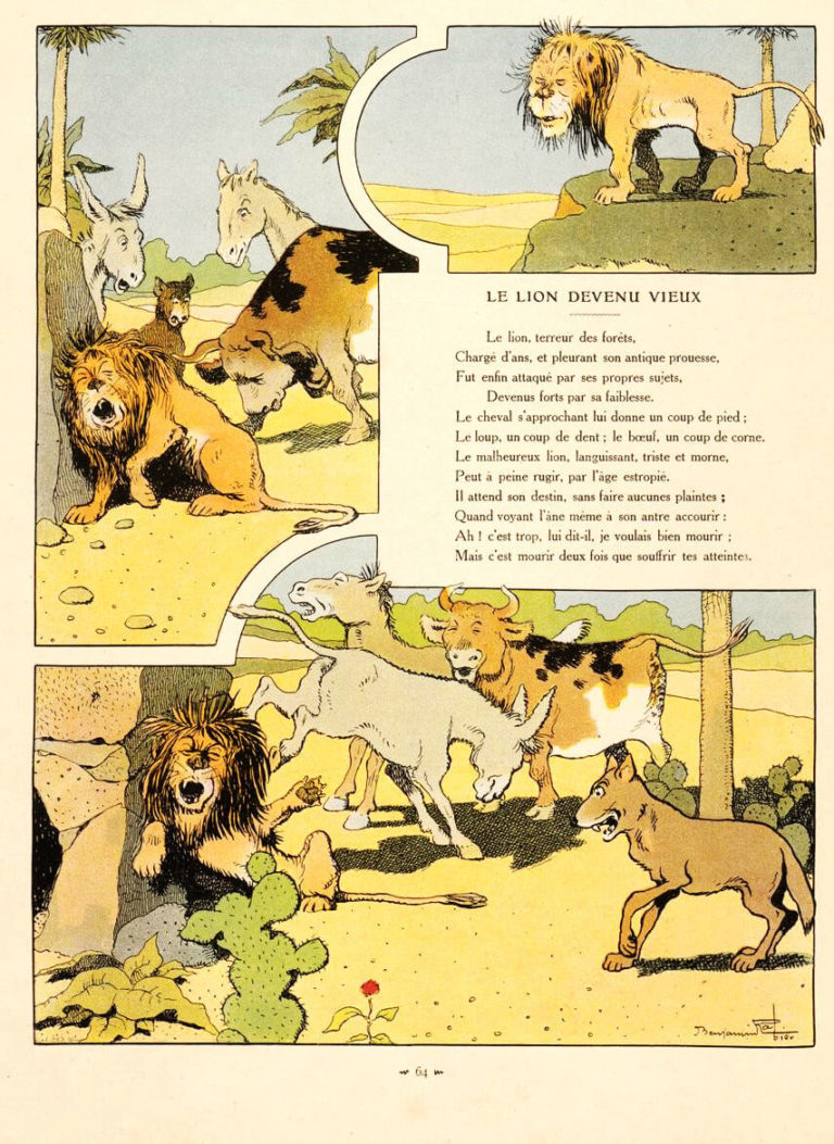 Le Lion Devenu Vieux de Jean de La Fontaine dans Les Fables - Illustration de Benjamin Rabier - 1906