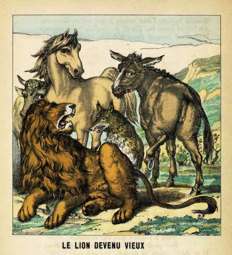 Le Lion Devenu Vieux de Jean de La Fontaine dans Les Fables - Illustration de Charles Pinot - 1860
