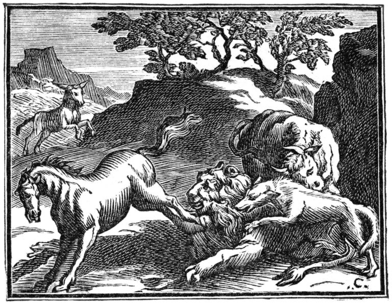 Le Lion Devenu Vieux de Jean de La Fontaine dans Les Fables - Illustration de François Chauveau - 1688