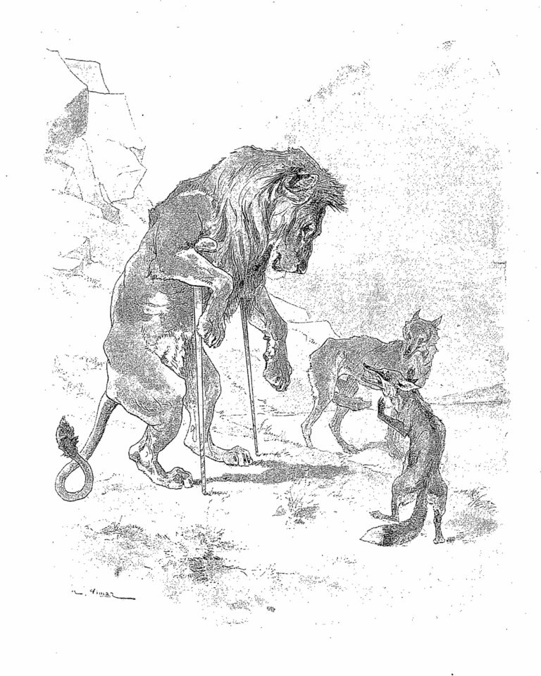 Le Lion, Le Loup et Le Renard de Jean de La Fontaine dans Les Fables - Illustration de Auguste Vimar - 1897