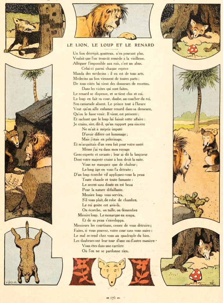 Le Lion, Le Loup et Le Renard de Jean de La Fontaine dans Les Fables - Illustration de Benjamin Rabier - 1906