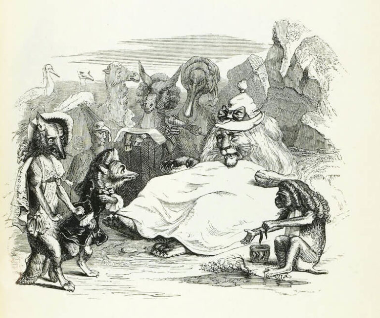 Le Lion, Le Loup et Le Renard de Jean de La Fontaine dans Les Fables - Illustration de Grandville - 1840