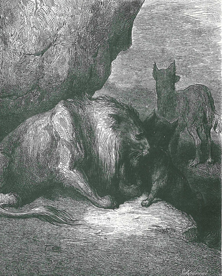 Le Lion, Le Loup et Le Renard de Jean de La Fontaine dans Les Fables - Illustration de Gustave Doré - 1876