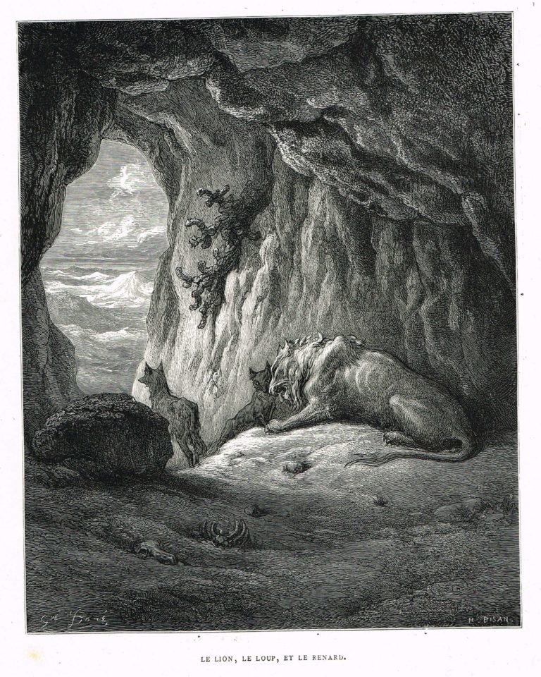 Le Lion, Le Loup et Le Renard de Jean de La Fontaine dans Les Fables - Illustration de Gustave Doré - 2 - 1876