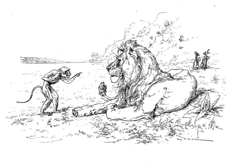 Le Lion, Le Singe et Les Deux Ânes de Jean de La Fontaine dans Les Fables - Illustration de Auguste Vimar - 1897