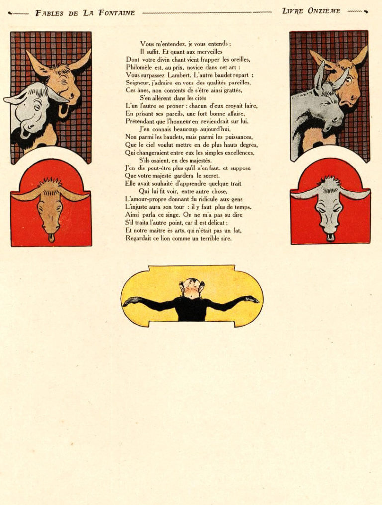 Le Lion, Le Singe et Les Deux Ânes de Jean de La Fontaine dans Les Fables - Illustration de Benjamin Rabier - 2 sur 2 - 1906