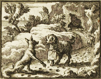 Le Lion Malade et Le Renard de Jean de La Fontaine dans Les Fables - Illustration de François Chauveau - 1688