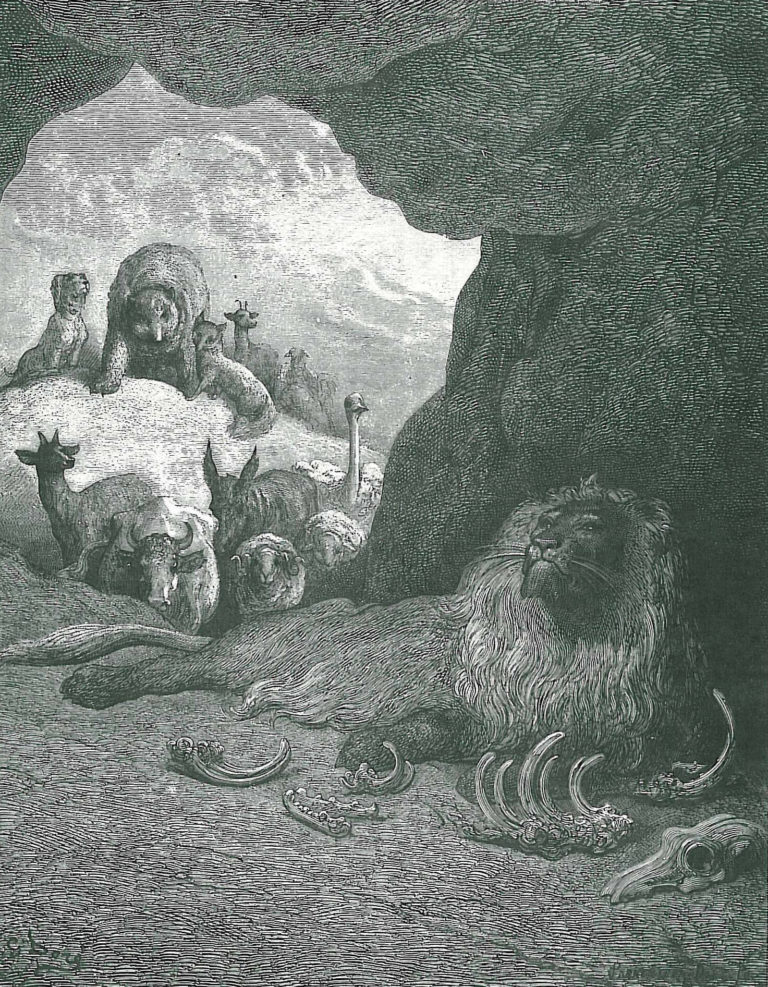 Le Lion Malade et Le Renard de Jean de La Fontaine dans Les Fables - Illustration de Gustave Doré - 1876