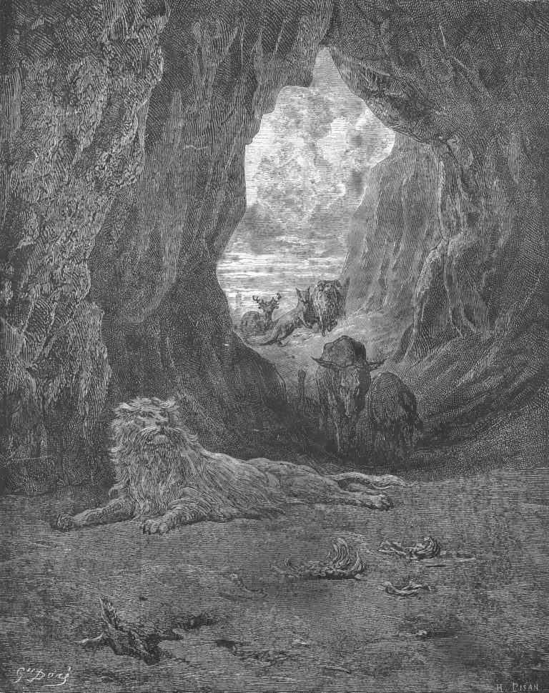 Le Lion Malade et Le Renard de Jean de La Fontaine dans Les Fables - Illustration de Gustave Doré - 2 - 1876