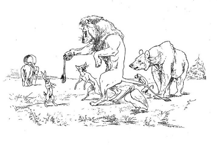 Le Lion S’en Allant En Guerre de Jean de La Fontaine dans Les Fables - Illustration de Auguste Vimar - 1897