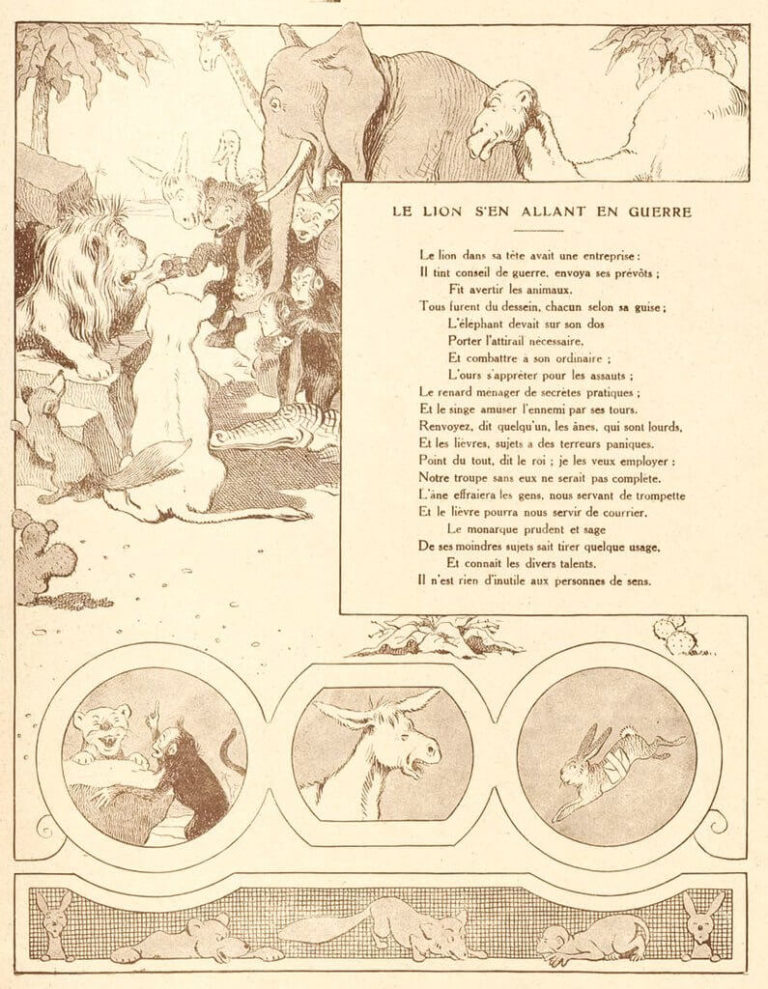 Le Lion S’en Allant En Guerre de Jean de La Fontaine dans Les Fables - Illustration de Benjamin Rabier - 1906