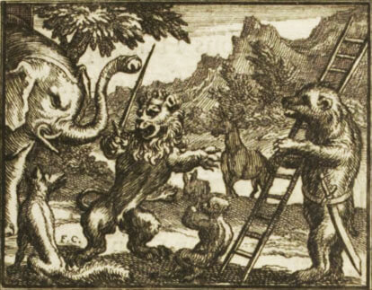 Le Lion S’en Allant En Guerre de Jean de La Fontaine dans Les Fables - Illustration de François Chauveau - 1688