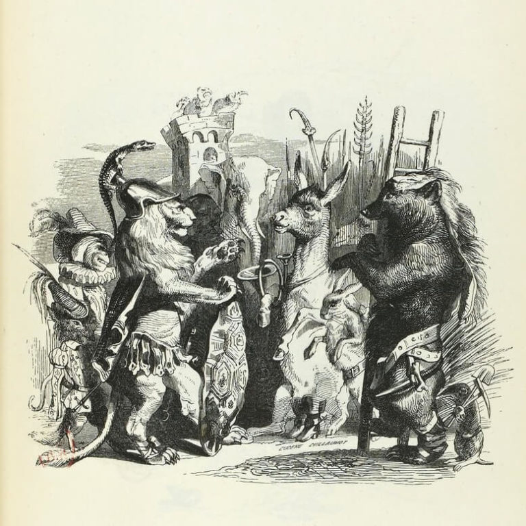 Le Lion S’en Allant En Guerre de Jean de La Fontaine dans Les Fables - Illustration de Grandville - 1840