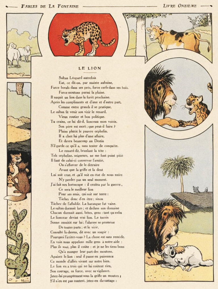 Le Lion de Jean de La Fontaine dans Les Fables - Illustration de Benjamin Rabier - 1 sur 2 - 1906