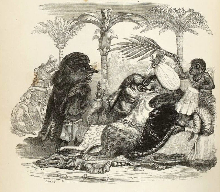 Le Lion de Jean de La Fontaine dans Les Fables - Illustration de Grandville - 1840
