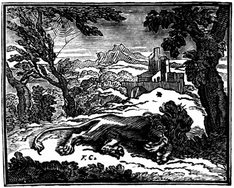 Le Lion et Le Moucheron de Jean de La Fontaine dans Les Fables - Illustration de François Chauveau - 1688