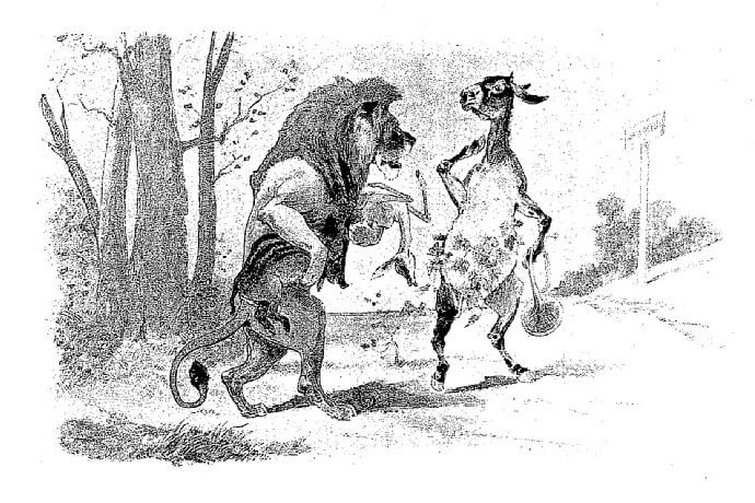 Le Lion et l’Âne Chassant de Jean de La Fontaine dans Les Fables - Illustration de Auguste Vimar - 1897