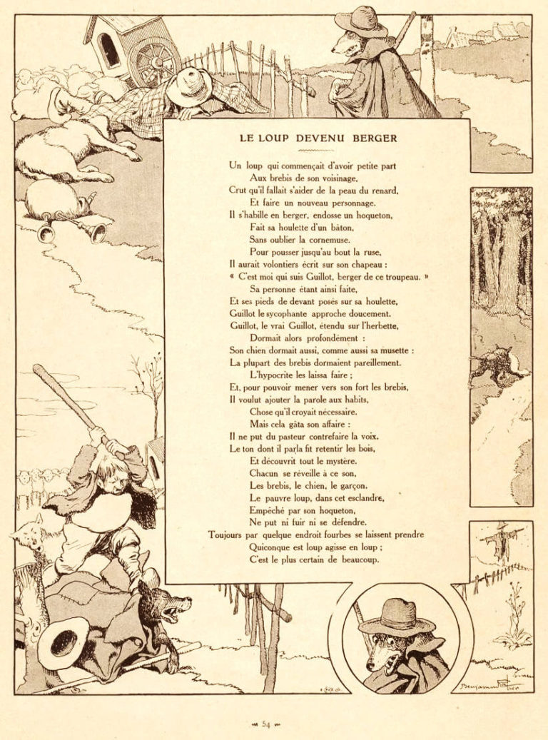 Le Loup Devenu Berger de Jean de La Fontaine dans Les Fables - Illustration de Benjamin Rabier - 1906