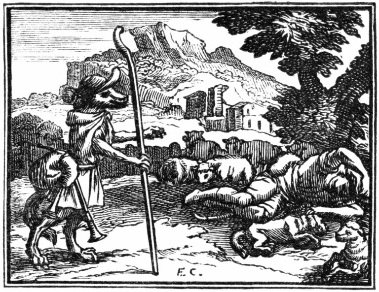 Le Loup Devenu Berger de Jean de La Fontaine dans Les Fables - Illustration de François Chauveau - 1688