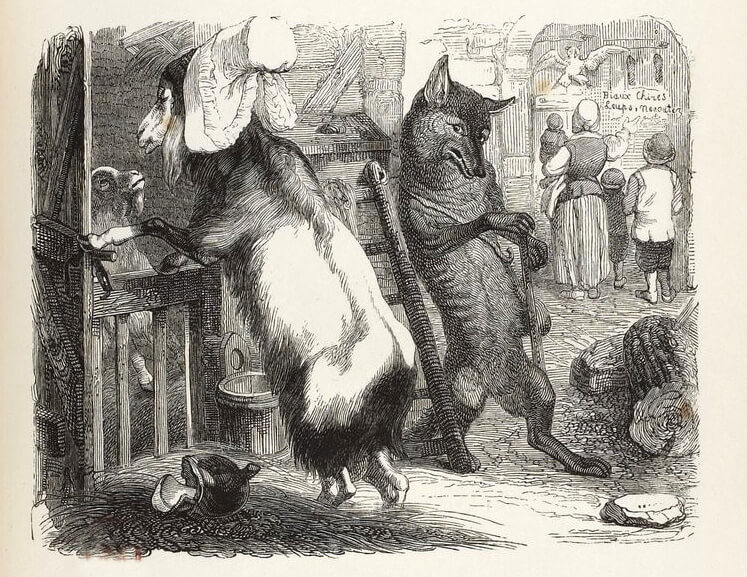 Le Loup, La Chèvre et Le Chevreau de Jean de La Fontaine dans Les Fables - Illustration de Grandville - 1840