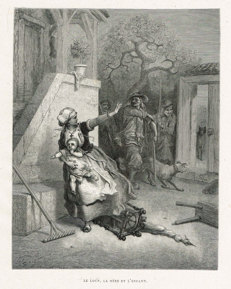 Le Loup, La Mère et l’Enfant de Jean de La Fontaine dans Les Fables - Gravure de Gustave Doré - 1876
