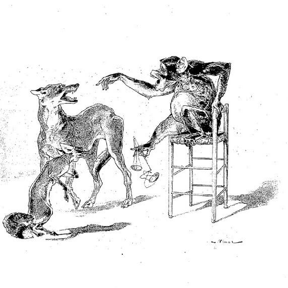 Le Loup Plaidant Contre Le Renard Par-devant Le Singe de Jean de La Fontaine dans Les Fables - Illustration de Auguste Vimar - 1897