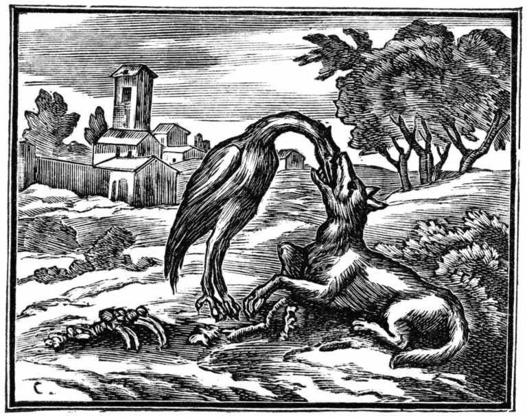 Le Loup et La Cigogne de Jean de La Fontaine dans Les Fables - Illustration de François Chauveau - 1688