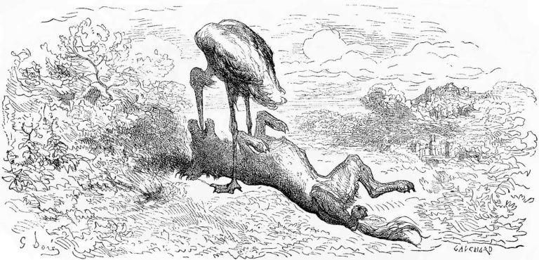 Le Loup et La Cigogne de Jean de La Fontaine dans Les Fables - Illustration de Gustave Doré - 1876