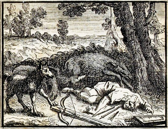 Le Loup et Le Chasseur de Jean de La Fontaine dans Les Fables - Illustration de François Chauveau - 1688