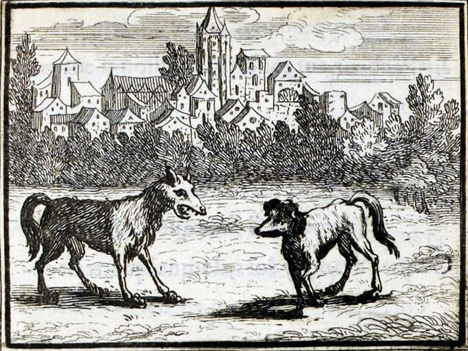 Le Loup et Le Chien Maigre de Jean de La Fontaine dans Les Fables - Illustration de François Chauveau - 1688