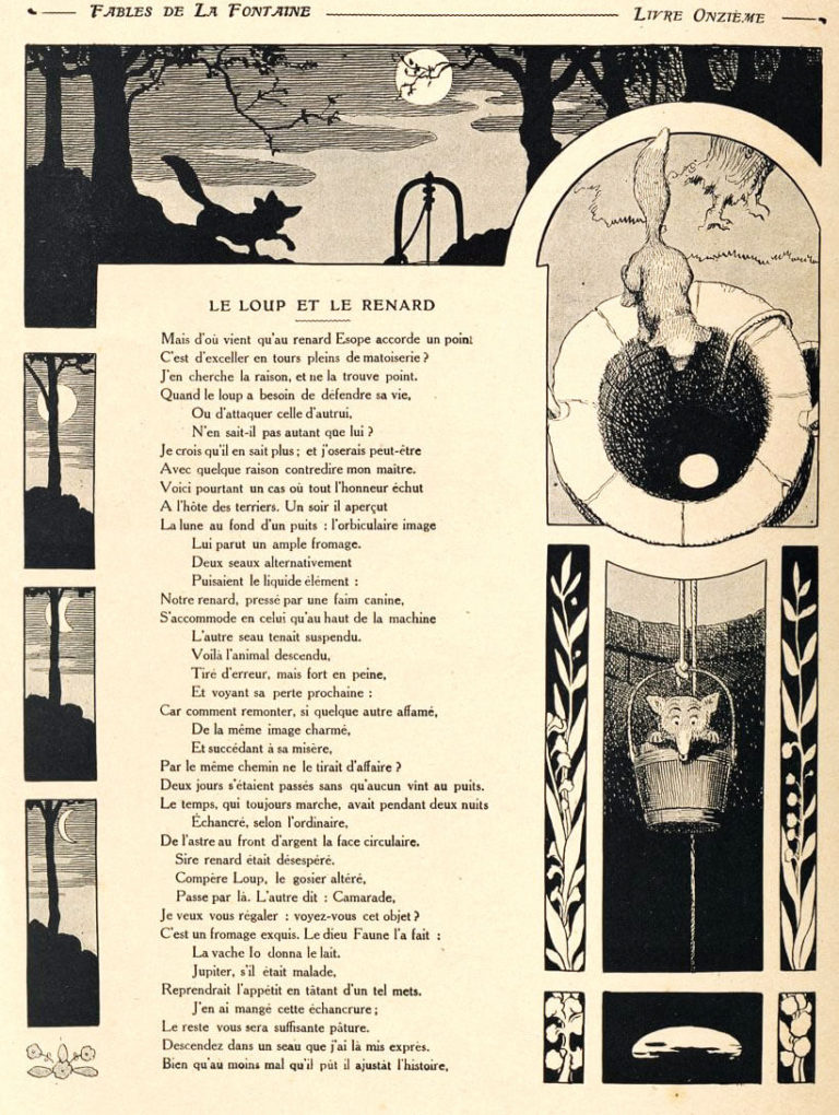 Le Loup et Le Renard de Jean de La Fontaine dans Les Fables - Illustration de Benjamin Rabier - 1 sur 2 - 1906
