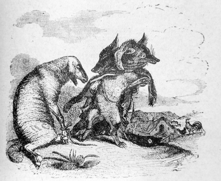 Le Loup et Le Renard de Jean de La Fontaine dans Les Fables - Illustration de Grandville - 1840