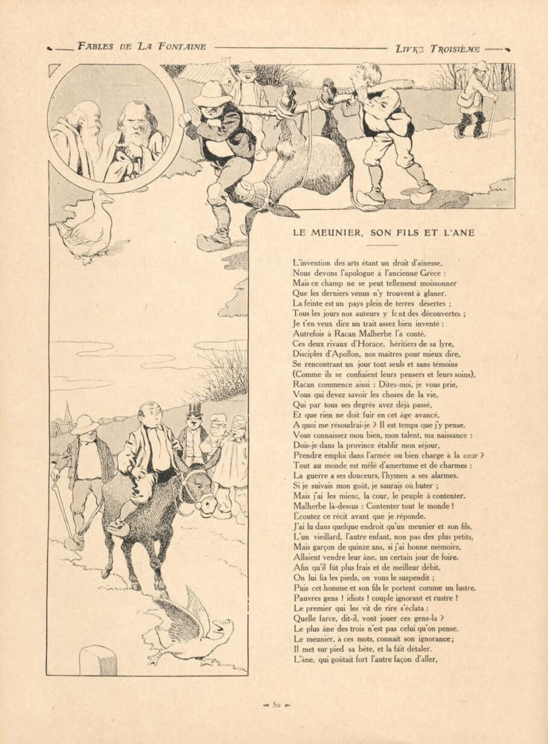 Le Meunier, Son Fils et l’Âne de Jean de La Fontaine dans Les Fables - Illustration de Benjamin Rabier - 1 sur 2 - 1906