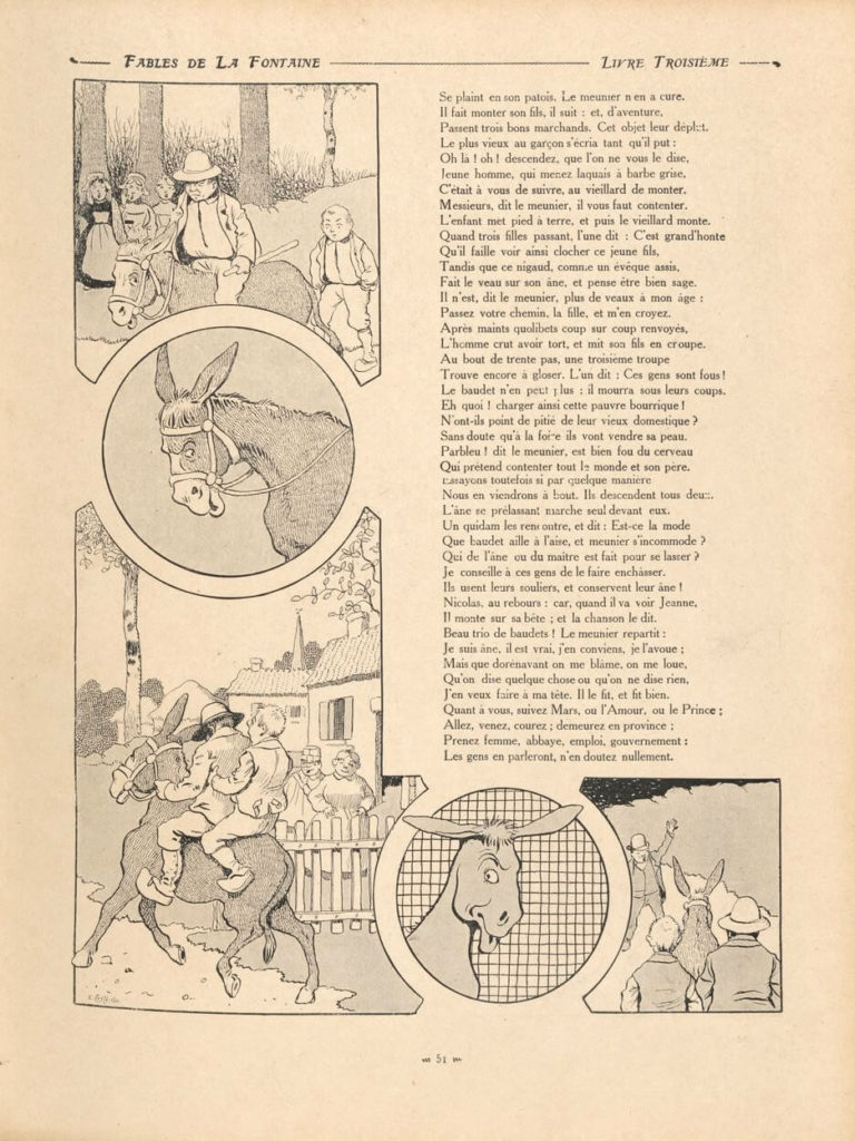 Le Meunier, Son Fils et l’Âne de Jean de La Fontaine dans Les Fables - Illustration de Benjamin Rabier - 2 sur 2 - 1906